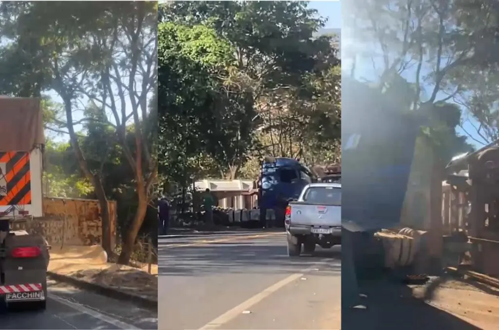 Caminhão tomba na GO-338, no Anel Viário de Pirenópolis