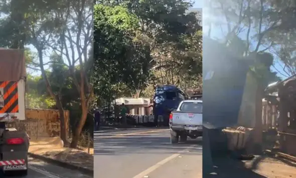 Caminhão tomba na GO-338, no Anel Viário de Pirenópolis