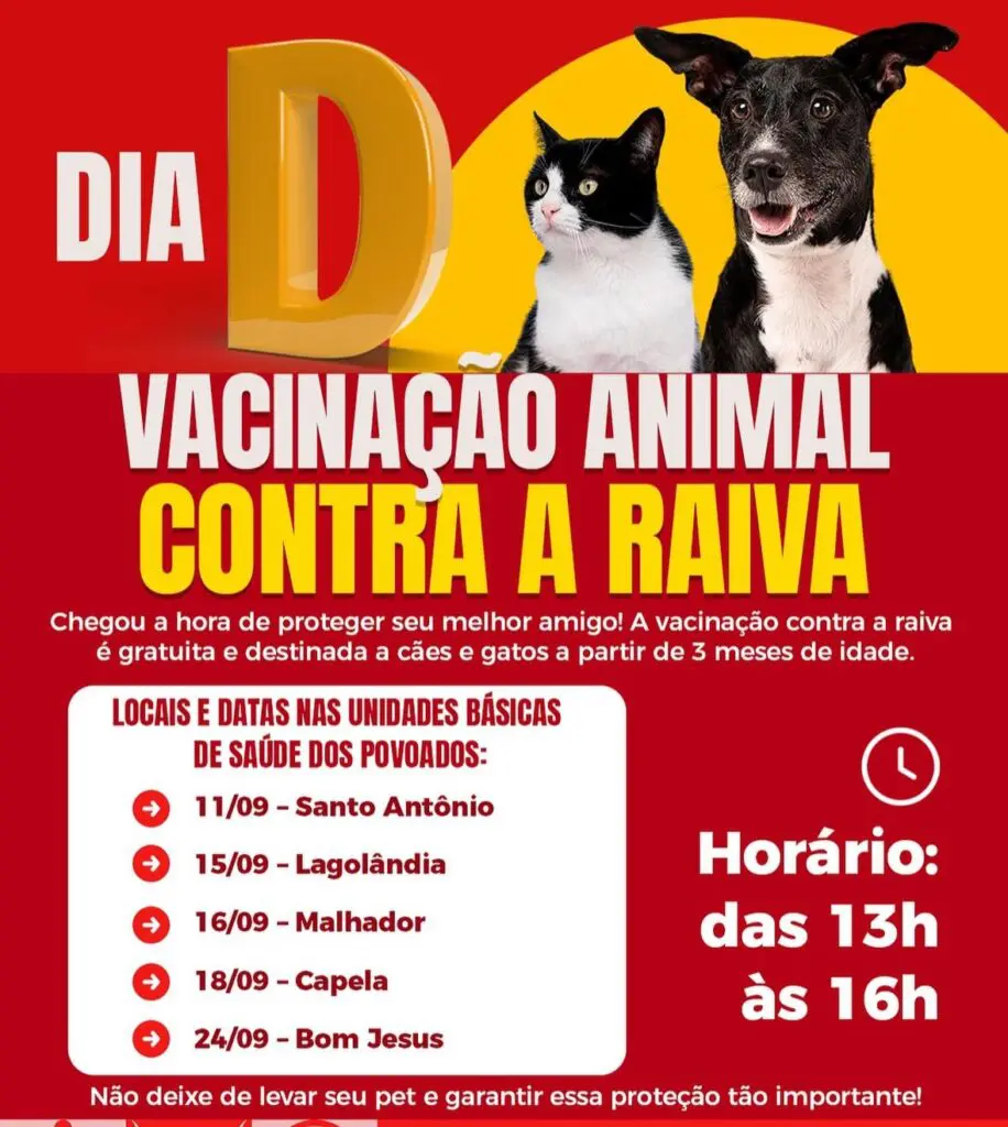 Vacinação gratuita contra a raiva em povoados de Pirenópolis