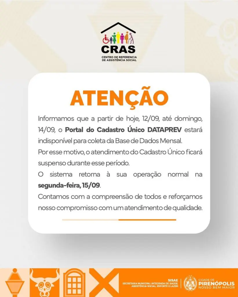 Atendimento do Cadastro Único é suspenso temporariamente em Pirenópolis
