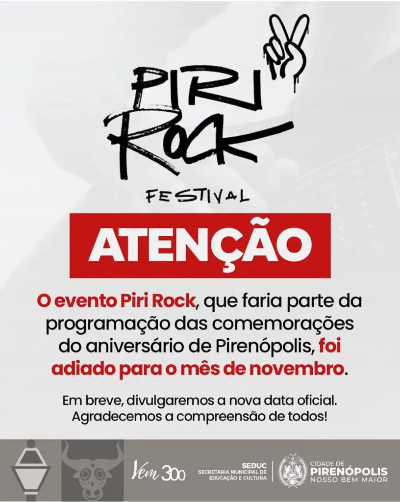 Piri Rock é adiado e será realizado em novembro em Pirenópolis
