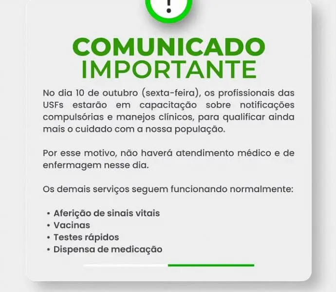 Capacitação suspende atendimentos médicos nas USFs de Pirenópolis