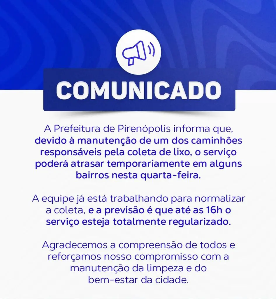 Atraso temporário na coleta de lixo em Pirenópolis