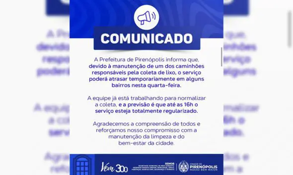 Coleta de lixo pode atrasar em bairros de Pirenópolis Coleta de lixo pode atrasar em bairros de Pirenópolis