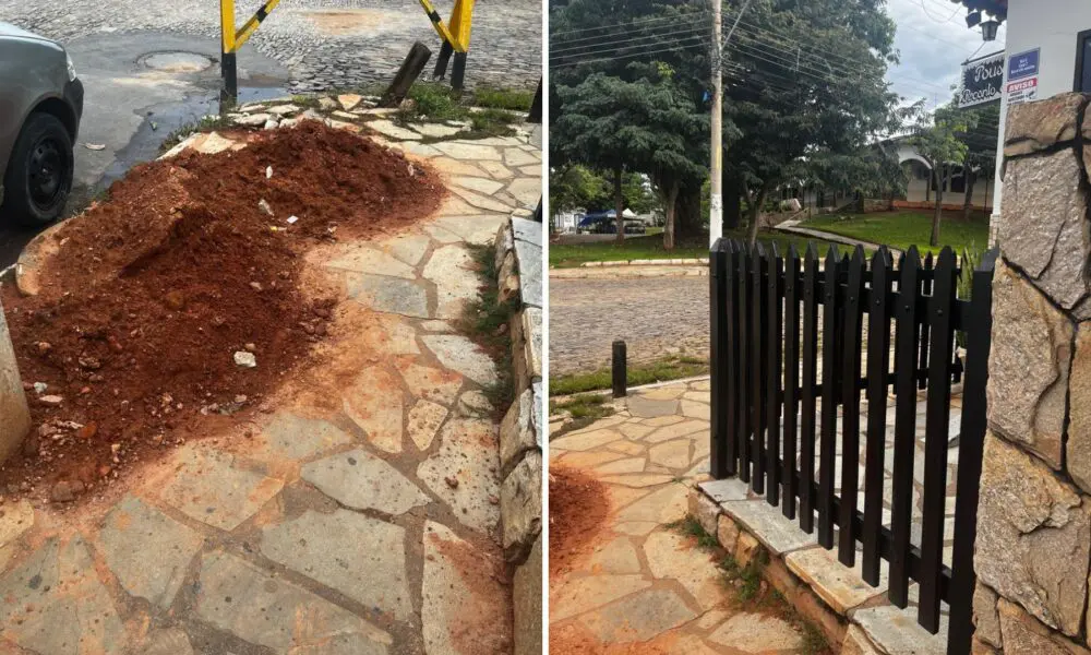 Buraco em obra de energia dificulta acesso a pousada em Pirenópolis