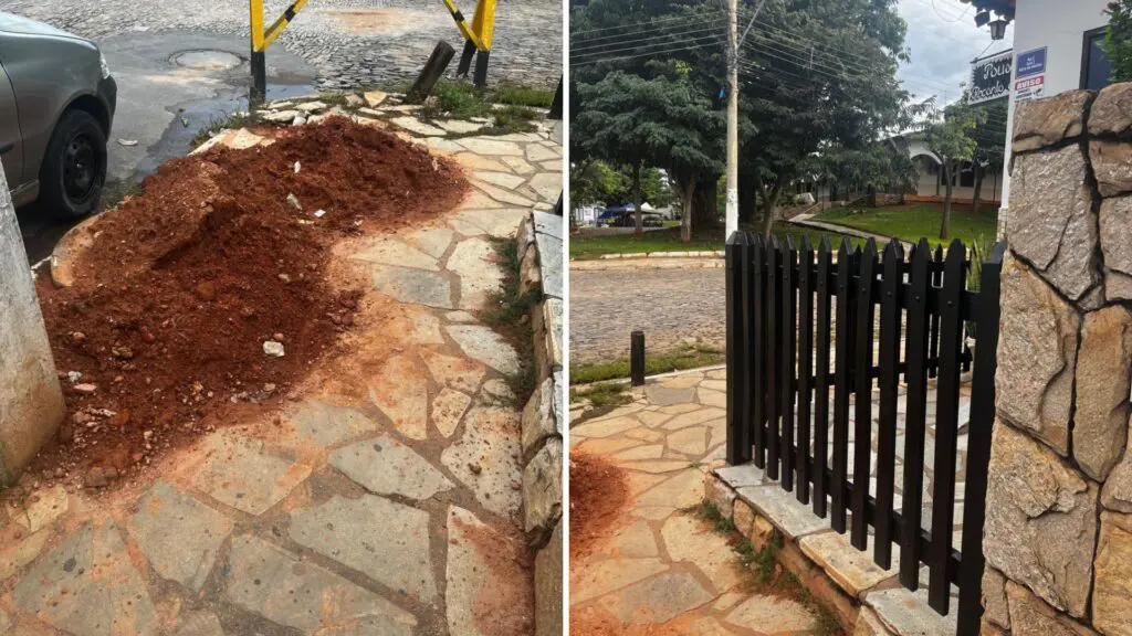 Buraco em obra de energia dificulta acesso a pousada em Pirenópolis