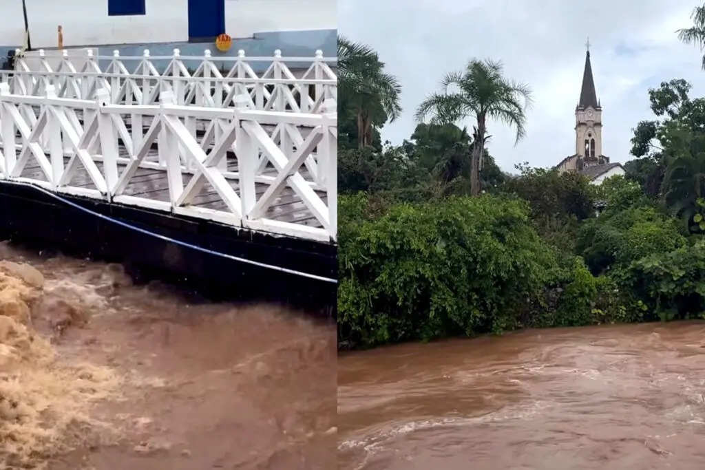 Rio Vermelho transborda ap&oacute;s forte chuva e v&iacute;deo mostra avan&ccedil;o da &aacute;gua na cidade de Goi&aacute;s