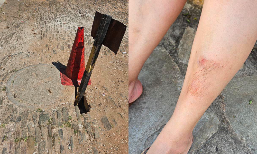 Buraco no Centro Histórico de Pirenópolis provoca acidente com turista