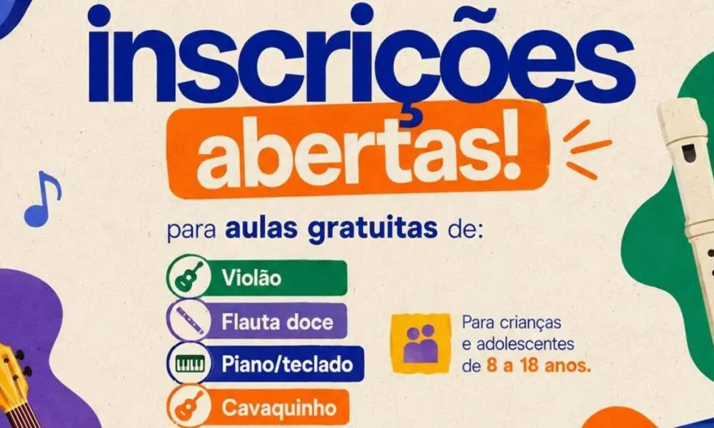 Aulas gratuitas de música em Pirenópolis: Prefeitura abre inscrições