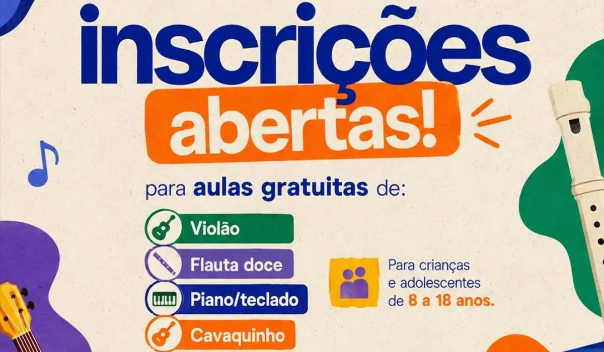 Aulas gratuitas de música em Pirenópolis: Prefeitura abre inscrições