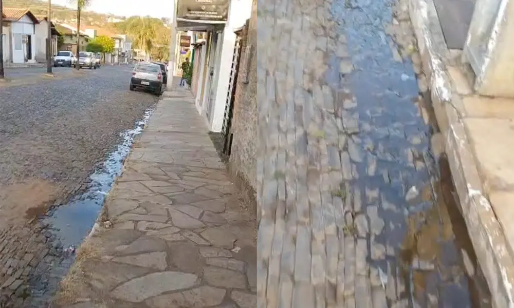 Esgoto em Pirenópolis corre diariamente em trecho do Centro