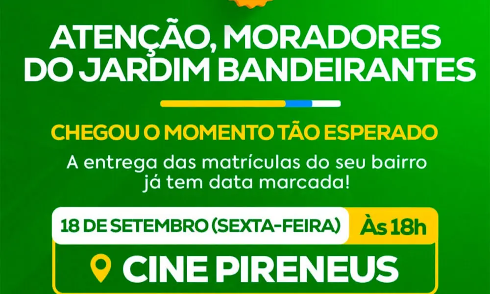 Entrega de matrículas: 2 bairros recebem documentos