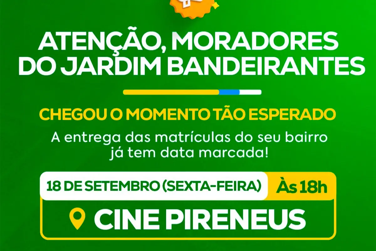 Entrega de matrículas: 2 bairros recebem documentos