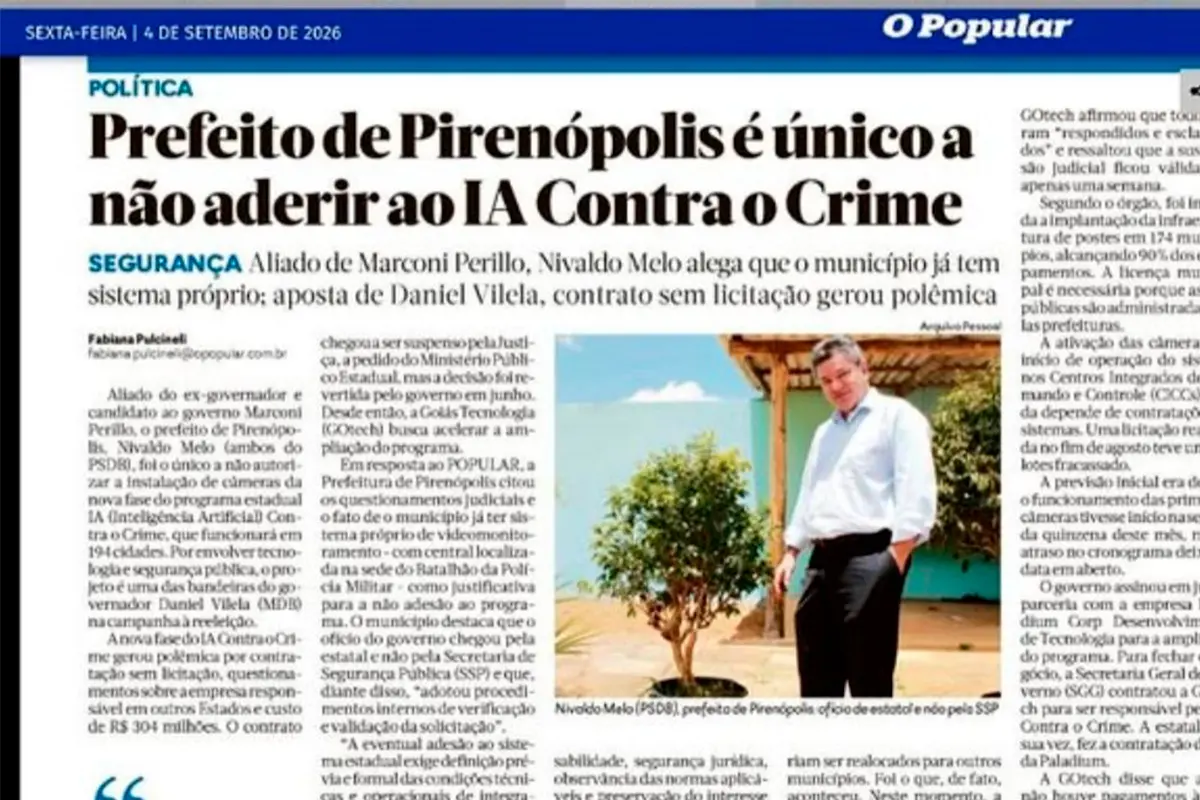 Prefeito de Pirenópolis fica fora do IA Contra o Crime 