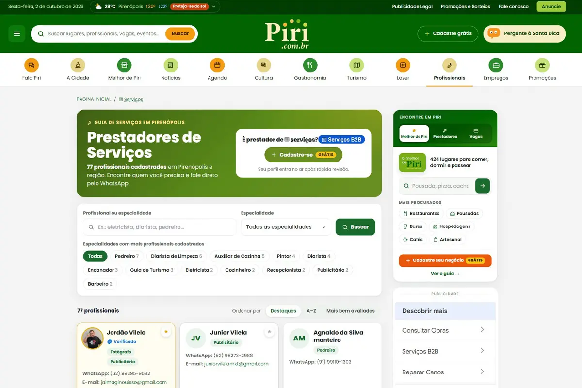 Portal Piri está de cara nova e amplia serviços gratuitos em Pirenópolis Portal Piri está de cara nova e amplia serviços gratuitos em Pirenópolis