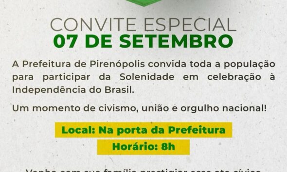 Prefeitura de Pirenópolis convida comunidade para celebrar 7 de Setembro - 8dbef912 2a98 43cf bccc 3016bf9aa2be