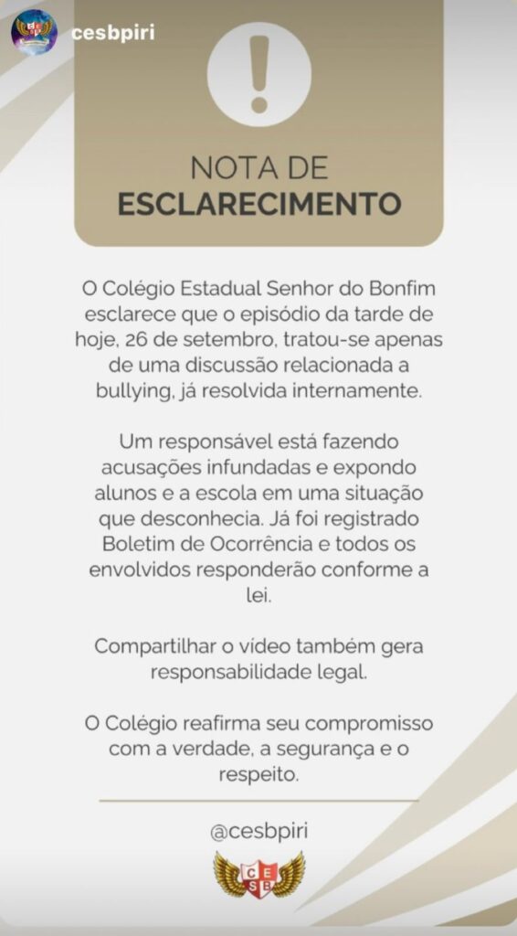 Colégio Estadual Senhor do Bonfim divulga nota de esclarecimento - c256a61b e52f 41bf 8cb0 7b683a6995a0
