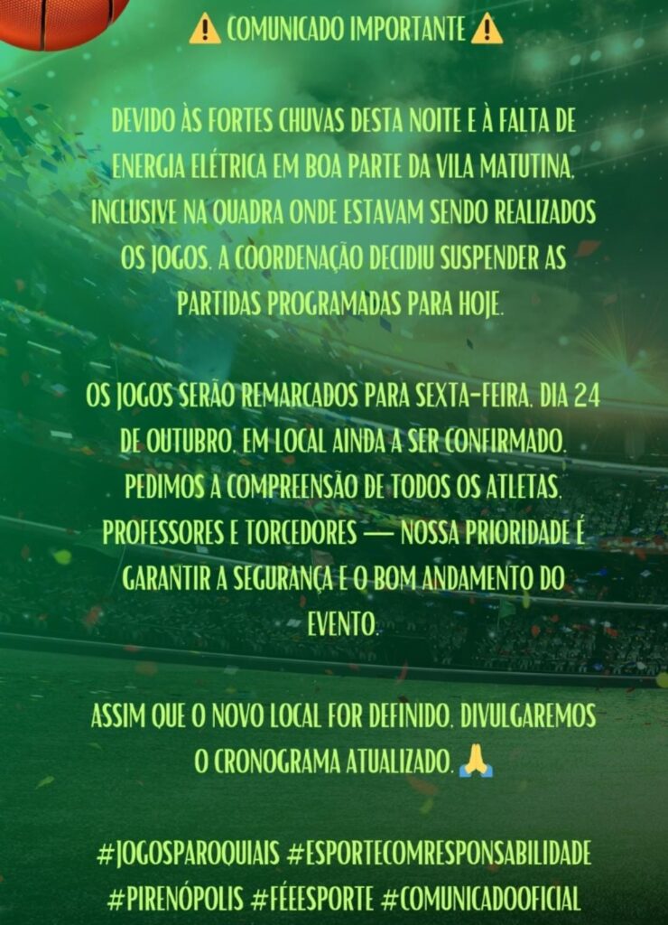 Chuvas Suspendem Jogos Paroquiais de Pirenópolis - WhatsApp Image 2025 10 19 at 01.31.29