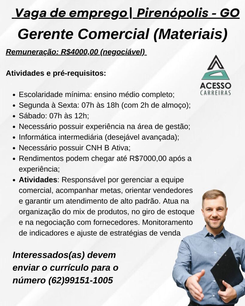 Gerente Comercial (Materiais) - Acesso Carreiras