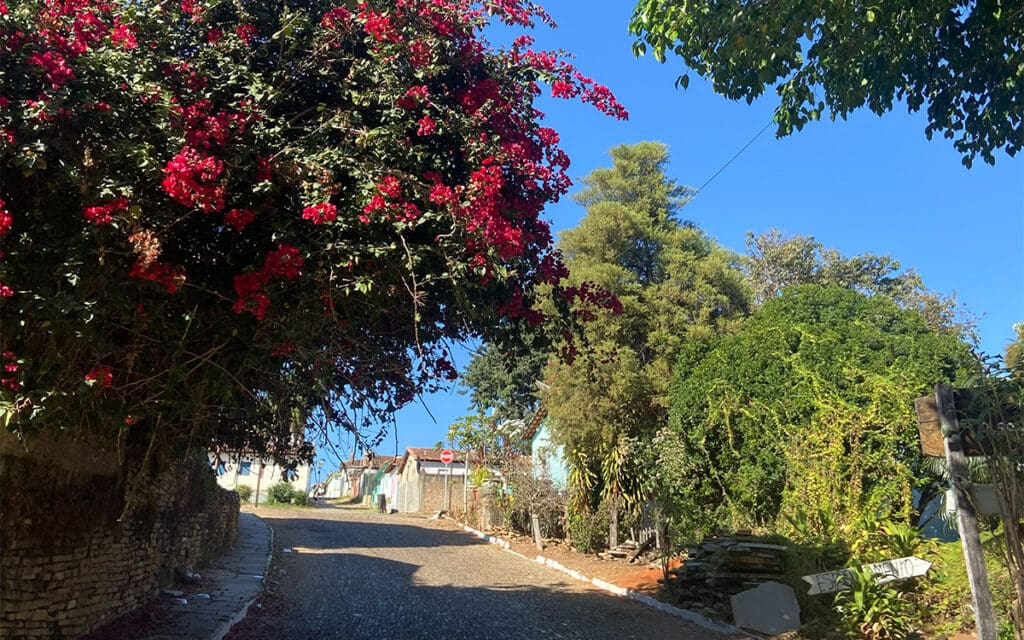 Rua de pedra em Pirenópolis ganha moldura florida: um encanto para visitar