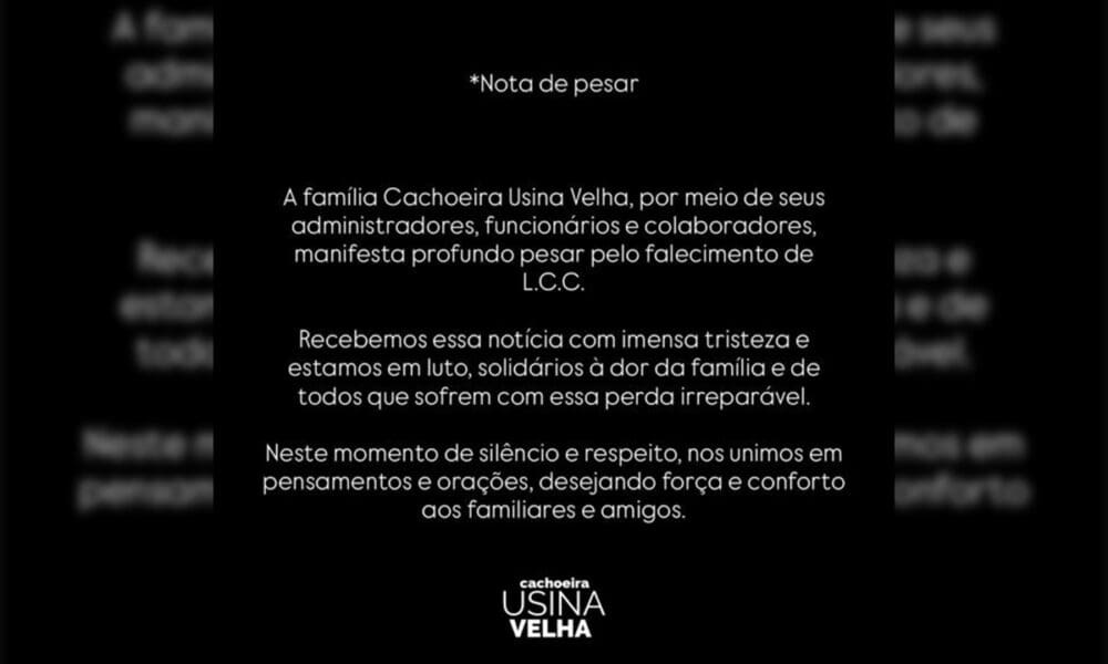 Usina Velha emite nota sobre afogamento em Pirenópolis
