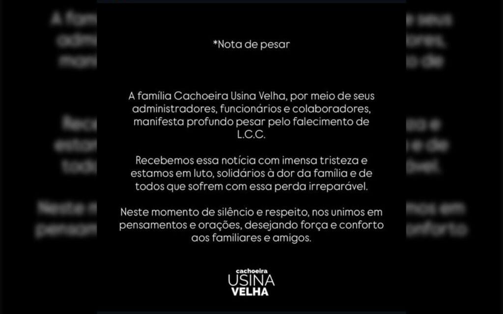 Usina Velha emite nota sobre afogamento em Pirenópolis