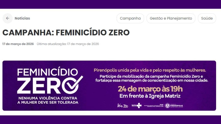 A mobilização será realizada no dia 24 de março, às 19h, em frente à Igreja Matriz de Nossa Senhora do Rosário