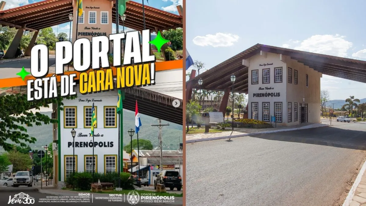 Portal de entrada da cidade de Pirenópolis ganha cara nova As fotografias publicadas mostram a estrutura com uma apresentação visual renovada, especialmente na pintura e nos detalhes de acabamento.
